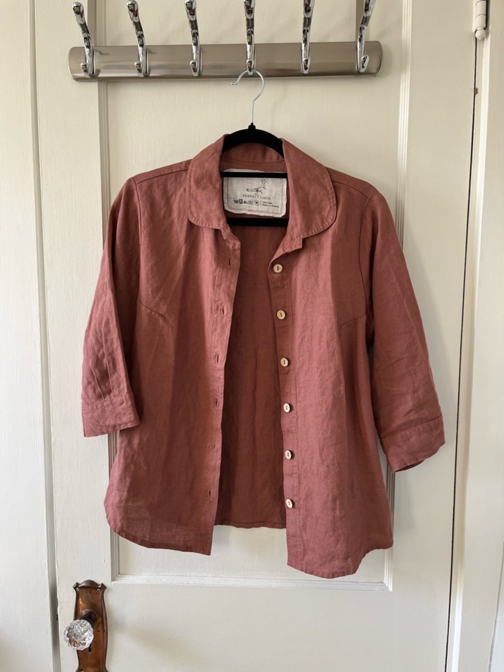 notPERFECTLINEN Cinnamon Rose Linen Button-Up Shirt (M)